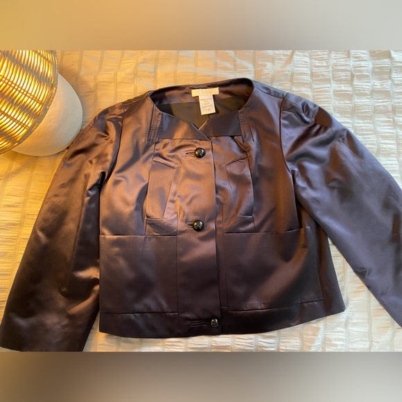 Navy Chloe silk evening jacket size large - Picture 2 of 5